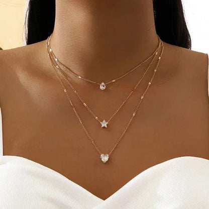 Colar Feminino de Prata Esterlina 925 com Três Camadas, Redondo, Corrente Snake Simples, Charm com Bola, Presente para Festa, Joia Exquisita Feminina