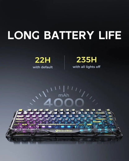 Teclado Mecânico Gravastar K1 Sem Fio Bluetooth em Liga de Alumínio Tri-Modo RGB Acessórios de PC para Jogos E-sports