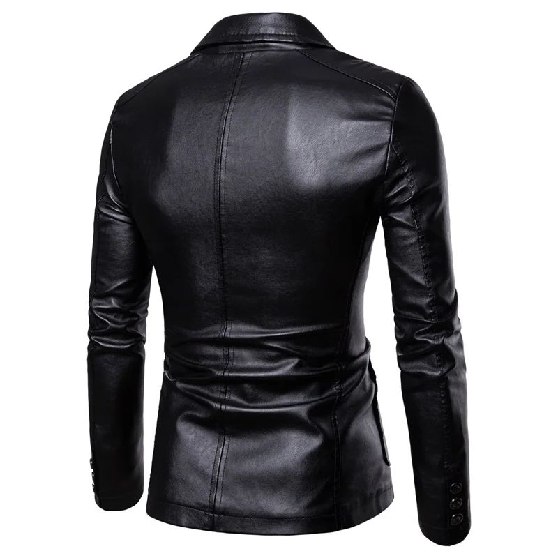 Spring Autumn New Men's Trendy Lapel Leather Dress Suit Coat Slim Fit Windproof Jacket Male Business Casual Pu Blazers Jacket