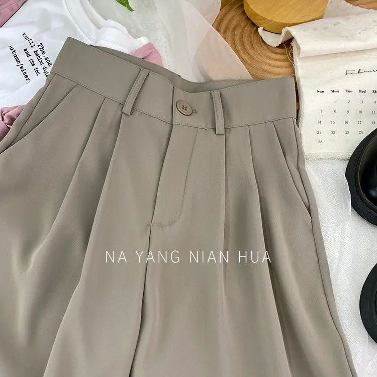 Korean High Waist Nine Point Trousers Female Fall Summer Casual Loose Office Lady Suit Pants Fashion Solid Color Work Pant New