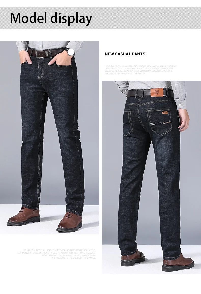 Calça Jeans Masculina Reta Masculina 2025 Nova Elástica Slim Fit Calças Confortáveis Macias de Negócios Calças Jeans Masculinas de Marca