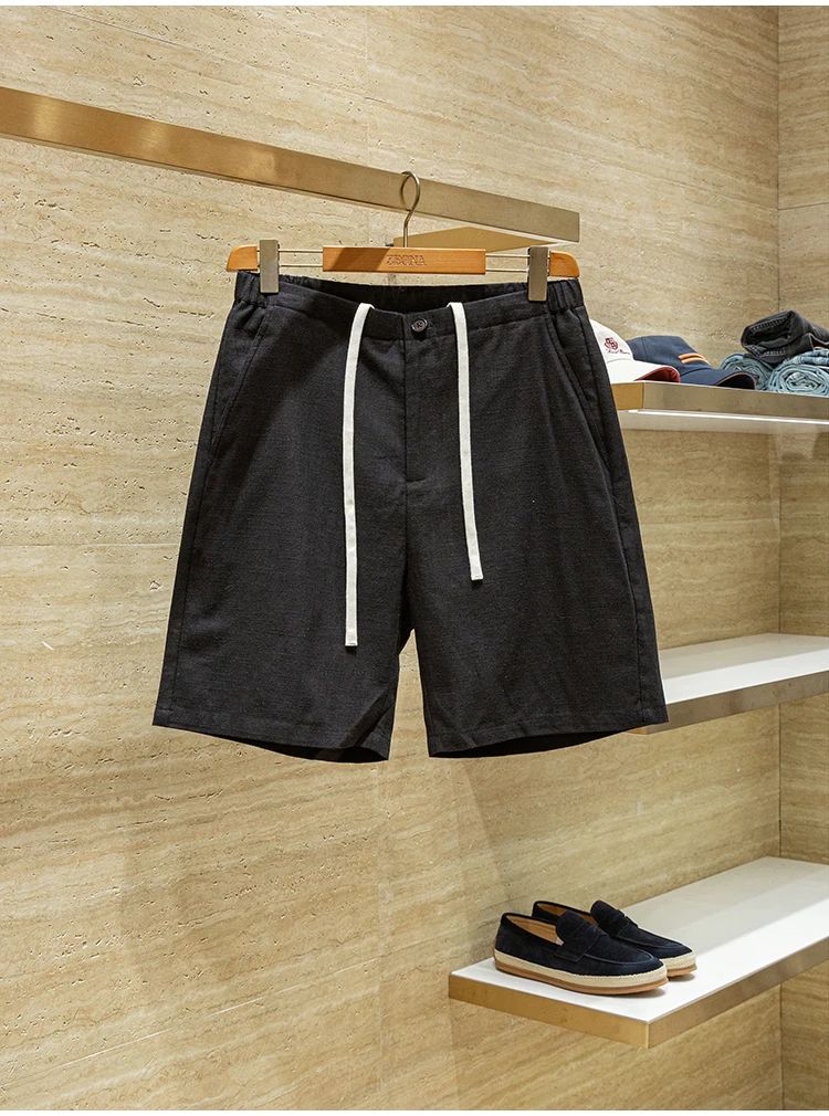 Ramie cotton blend comfortable and breathable summer drawstring casual linen shorts
