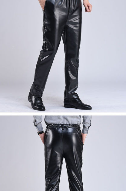 Spring Autumn Men Leather Pants   Smart Casual Male PU Faux Leather Trousers Plus Size Oversize