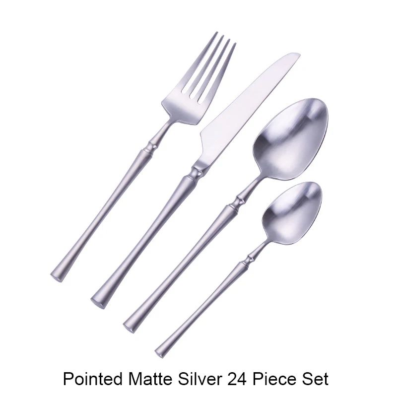 Conjunto de Talheres 24 Peças Aço Inox Fosco Preto Dourado Jogo de Talheres de Mesa Faca Colher Garfo Lavável em Lava-louças