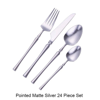 Conjunto de Talheres 24 Peças Aço Inox Fosco Preto Dourado Jogo de Talheres de Mesa Faca Colher Garfo Lavável em Lava-louças