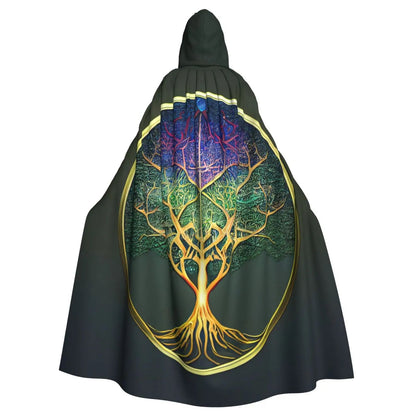 Tree Of Life Celtic Adult Cloak Cape Hooded Medieval Costume Witch Wicca Vampire Elf Purim Carnival Party