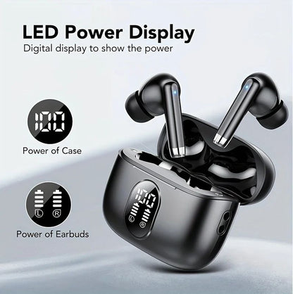 Fone de Ouvido Sem Fio UYUXIO com Cancelamento de Ruído de 40dB Bluetooth 5.3 Fone ENC com Display LED Fones de Ouvido TWS HD Modo Transparência