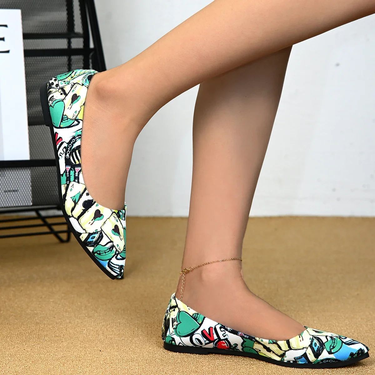 Women's Shoes Loafers Ballet Flats Pointed Toe Barefoot Slip-on Casual Flat Heel Comfortable Random Pattern Woman Shoe Size 43