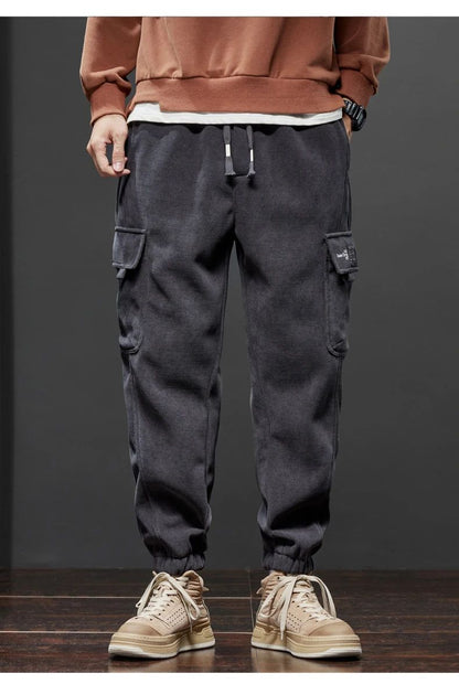 Men's Corduroy Harem Cargo Pants Elastic Waist Casual Joggers Sweatpants Spring Autumn Armygreen Gray Black Trousers Streetwear