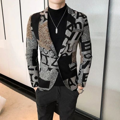 Men's New Suit Jacket Autumn and Winter Men's Letter Printed Suit Jacket Slim Lapel Comfortable Suit Jacket Fashion Woolenjacket