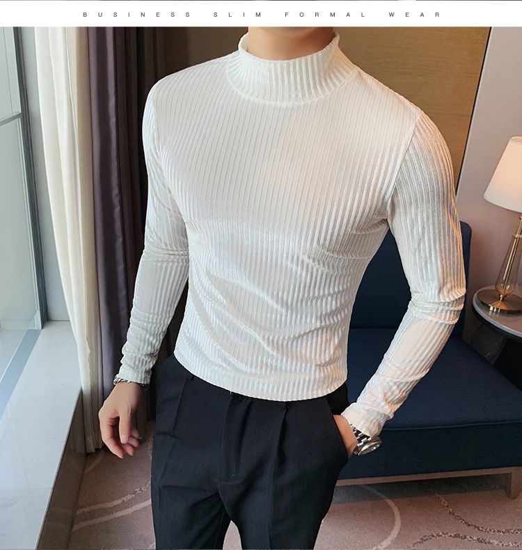 New Gold Velvet T Shirt Men Clothing Fashion Trend Male Luxury Prom Party Long-sleeved Striped Pullover Tops Homme