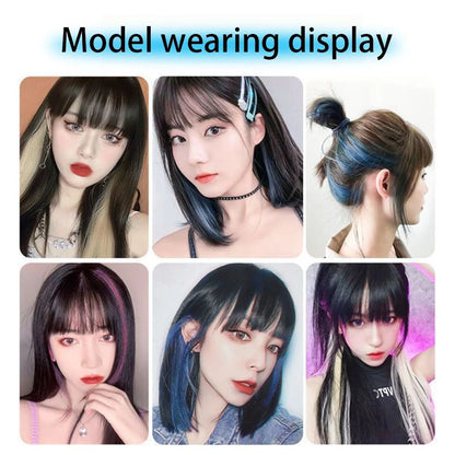 Tiras de coloração para mechas presas na orelha, extensões de cabelo coloridas de uma peça para cabelos longos femininos, adesivos invisíveis de peruca sintética