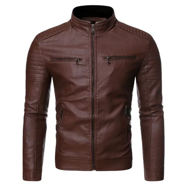 Zipper Korean Fashion Leather Sheepskin Trend Casual Fit Slim Baseball Clothes Men Leather Jacket Autumn New Men Leather Coat