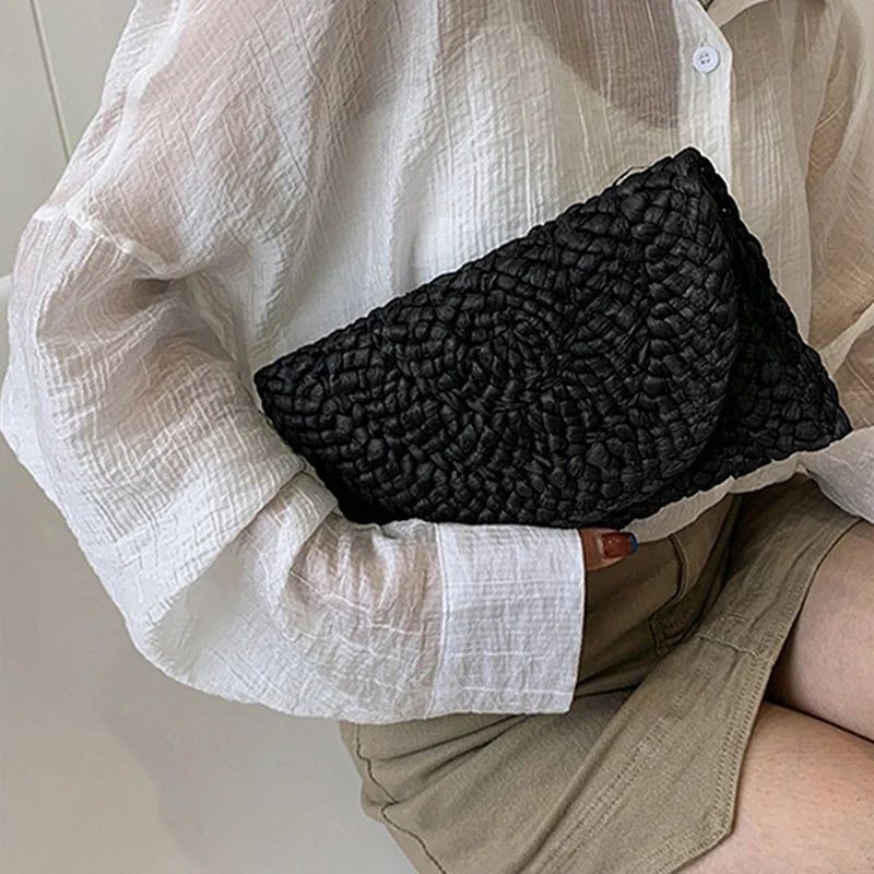 Fashionable Corn Husk Straw Bags Hand-woven Women Clutch Envelope Handbag Long Purse for Female Summer Beach Bag Bolsa 2024