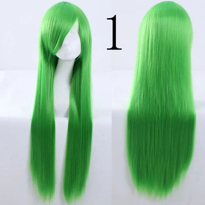 Pink 100Cm Long Staight Cosplay Wig Heat Resistant Synthetic Hair Anime Party wigs 42 color Colourful White