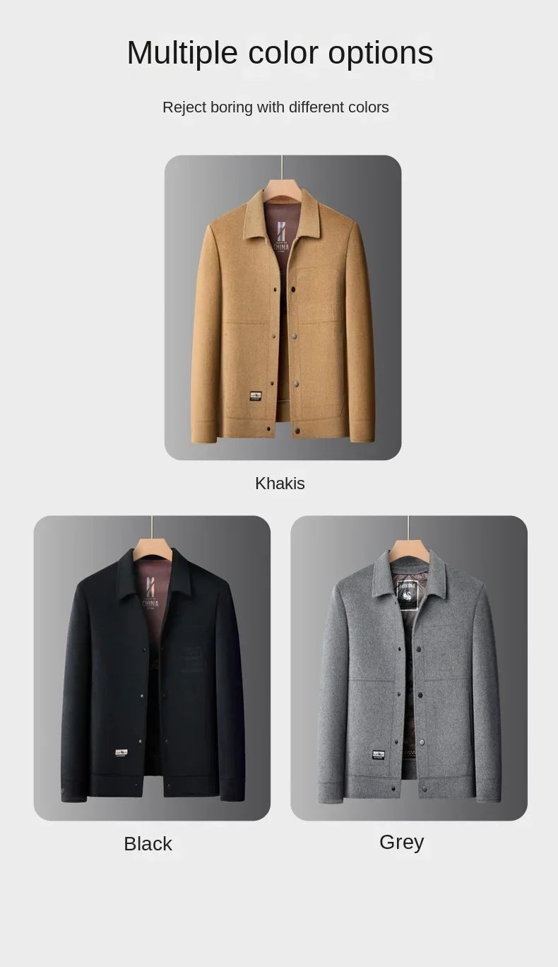 Billy Men's Winter Jacket for Men Double-Sided Woolen Overcoat Short Lapel Autumn Casual Coat Top Black Clothes White Duck Down