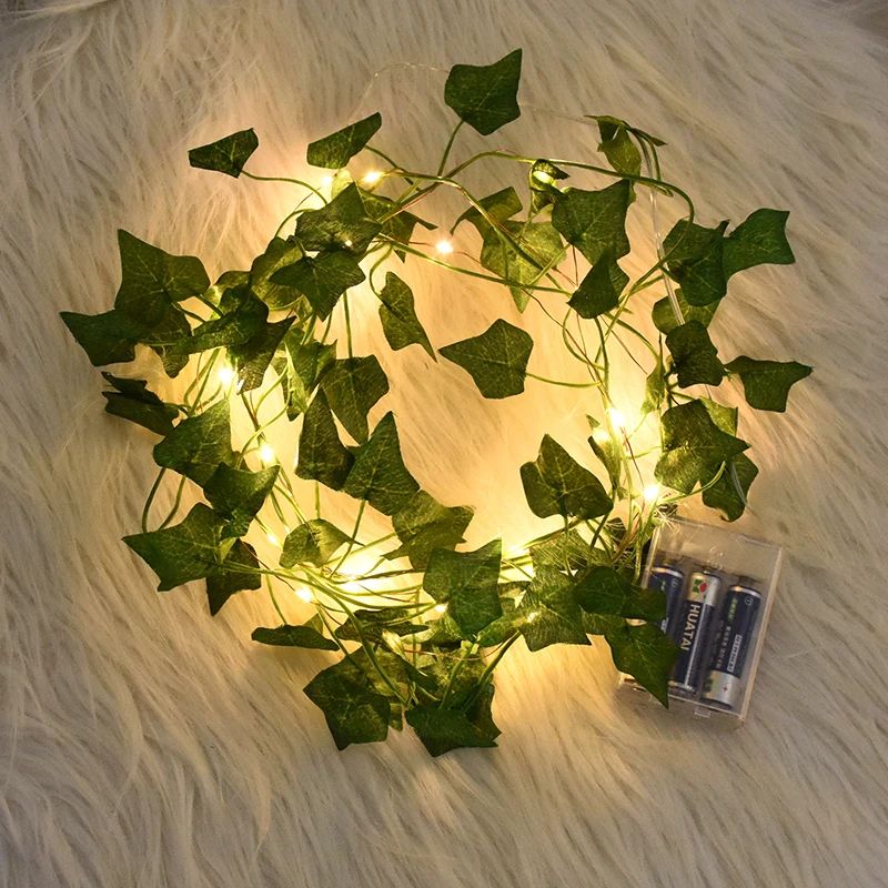 2/5/10M Silk Leaves Fake Creeper Green Leaf Ivy Vine LED String Lights for Home Wedding Hanging Garland Artificial Plants Decor