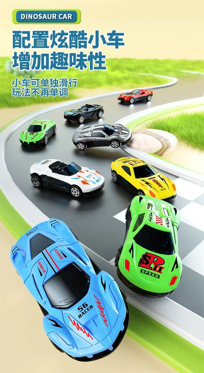 Brinquedo Dinossauro para Crianças Meninos de 3 a 5 Anos, Conjunto de Pista de Carros Caminhão Transportador de Dinossauros com Carrinhos Diecast que se Transformam em Dinossauros