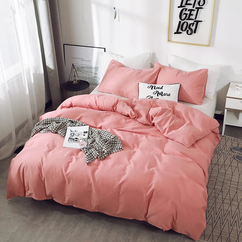 Capa de Edredom Nórdica Lixada Cor Sólida 220x240 Solteiro Casal Queen King Conjunto de Roupa de Cama Simples Fronha Roupa de Cama (Sem Lençol)