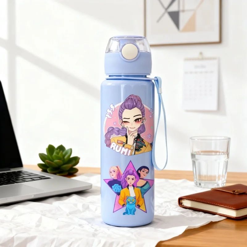 Garrafa de água Kpop Demon Slayer com canudo 700ml Copo de anime de verão para crianças Meninas Meninos Caneca esportiva ao ar livre Acessório de escola e escritório Presente