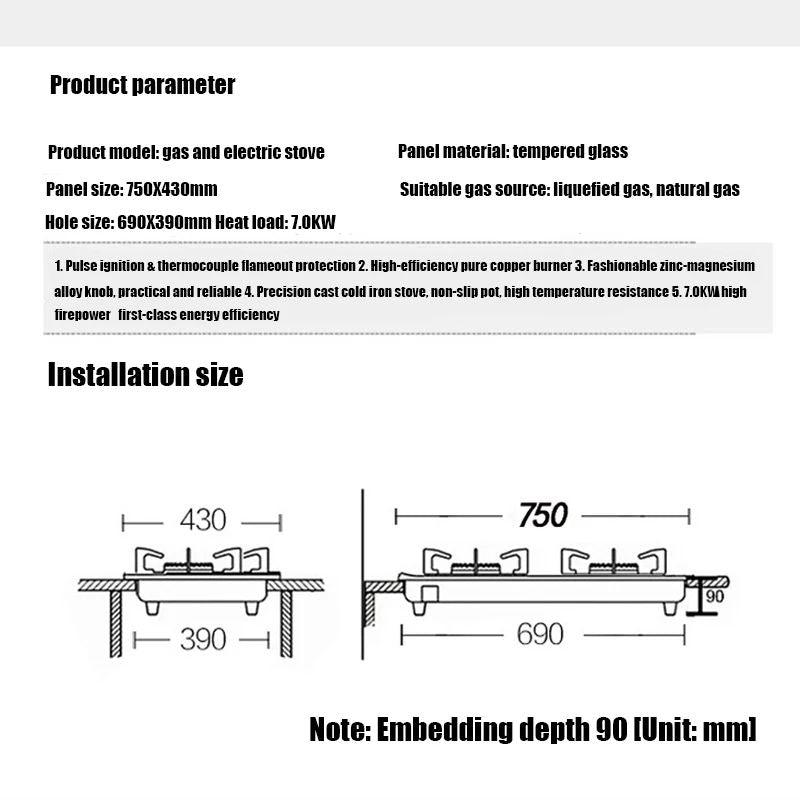 Desktop 220v Household Built-in Electric Dual-purpose Gas Stove Induction Cooker Natural Gas/Liquefied Petroleum Gas Single-burn