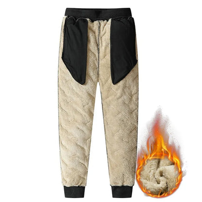 Calça Moletom Masculina de Inverno de Pelúcia Grossa com Lã de Cordeiro, Calça Térmica Casual, Calça de Algodão Quente, Impermeável e à Prova de Vento
