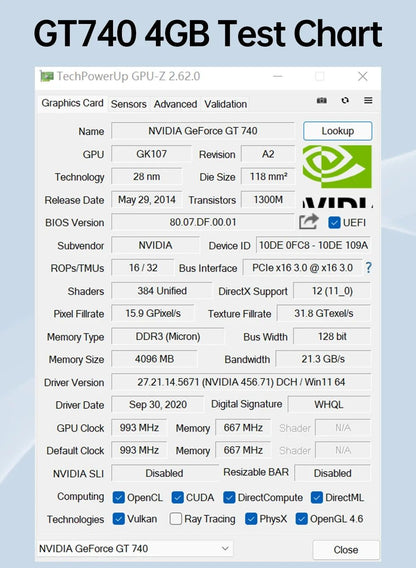 Placa de Vídeo SOYO NVIDIA GeForce GT740 4G GDDR3 GPU 128bit PCIe 3.0 x16 Placas de Vídeo para Jogos para Componentes de Computador de Mesa