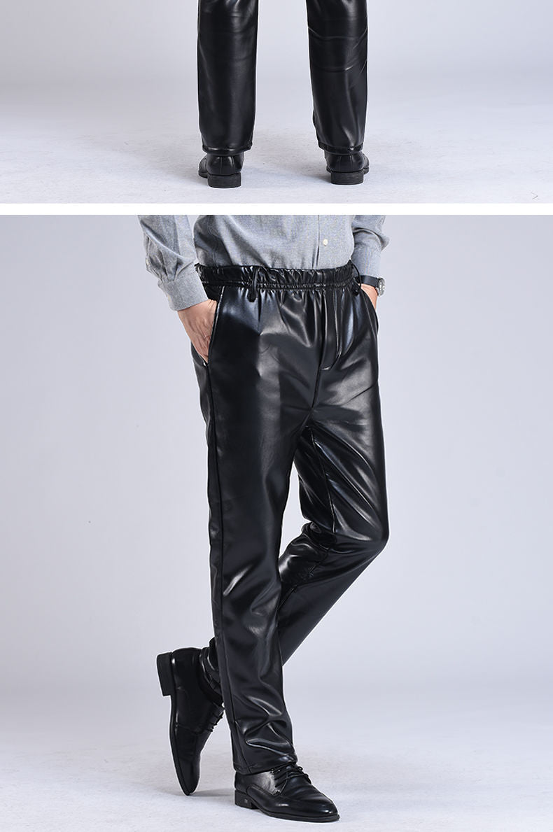 Spring Autumn Men Leather Pants   Smart Casual Male PU Faux Leather Trousers Plus Size Oversize