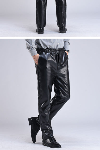 Spring Autumn Men Leather Pants   Smart Casual Male PU Faux Leather Trousers Plus Size Oversize