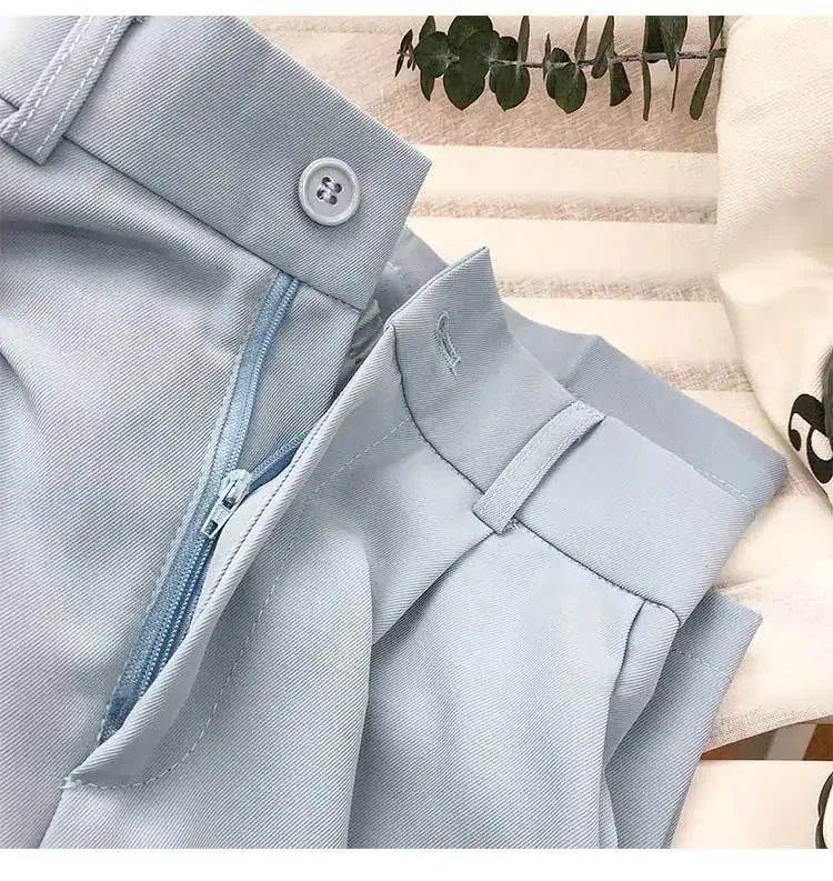 Fashion Elastic High Waist Suit Pants Women Fall Spring Casual Loose Straight Black Trouser Office Ladies Nine Points Streetwear