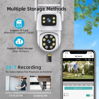Câmera WIFI PTZ de Lente Dupla Tuya 4K 8MP para Exterior com Tela Dupla Ai Detecção Humana Automática Segurança com Alexa Google