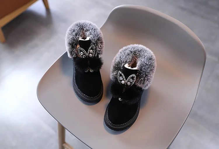 Winter Girls Boots Princess Snow Boots Leather Sport Shoes For Girl Children Warm Boots Fashion Soft Bottom Kids Sneakers