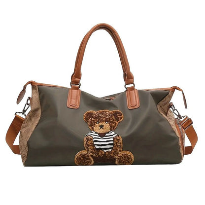 Large Capacity Travel Bag with Bear & Cat Design - Durable Oxford Fabric, Hand Washable, Ideal for Students, Fitness, Yoga