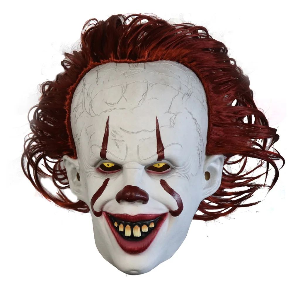 Horror Glowing Clown Mask Halloween Masque Pennywise Cosplay Latex Glow Joker Mask with Multicolor Hair Wig Joker Mask for Adult