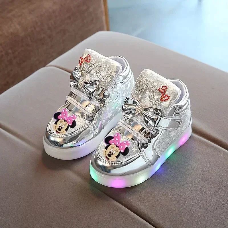Disney mickey mouse cartoon LED casual shoes Minnie girl Toddler shoes children's sports shoes flashing shoes  Sneakers
