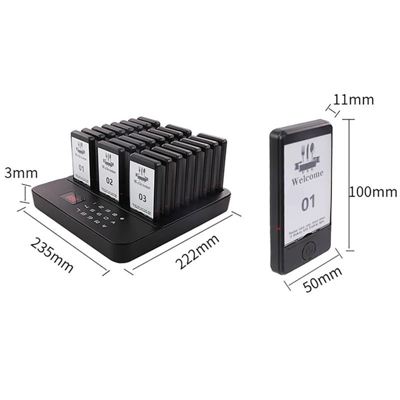 Wireless Restaurant Pagers Calling System 24 Coasters Buzzer Vibrator Bell Receivers For Food Truck Bar Coffee Fast Food Hotel