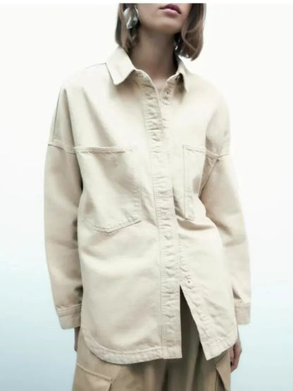 Retro Washed Loose Long Sleeve Women's Denim Shirt Vintage Workwear Style Button up Casual Outerwear from Mainland China