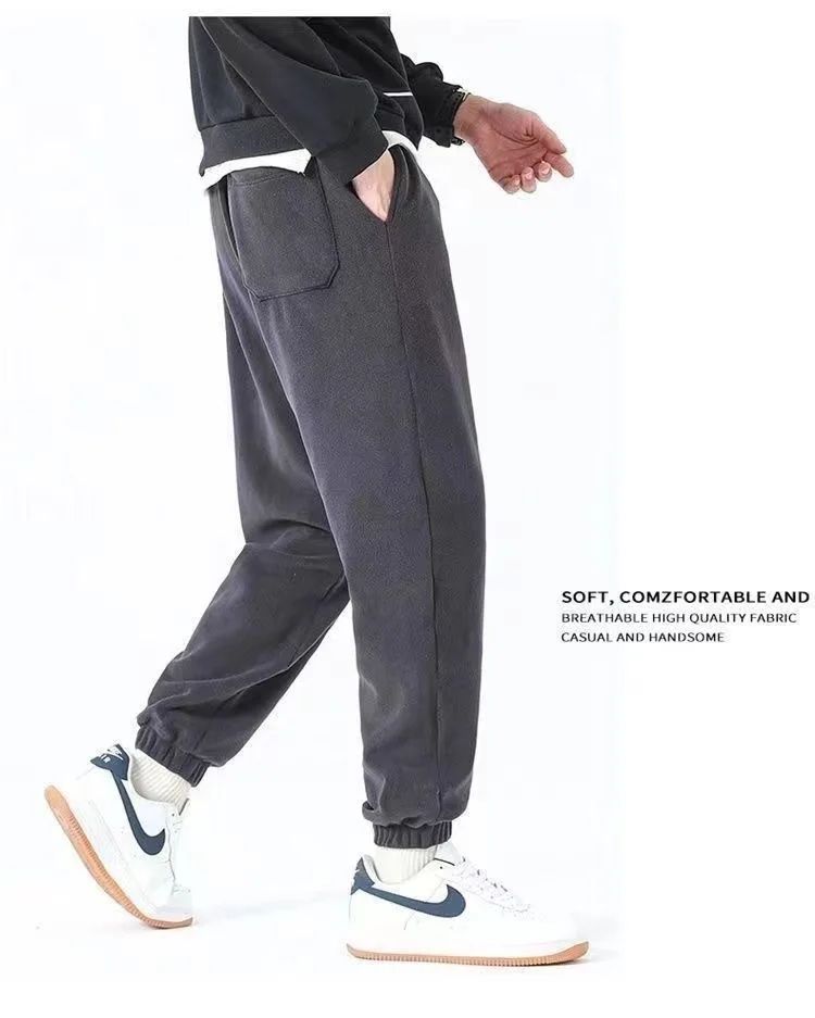 Double-Sided Zippered Fleece Pants For Men Thickened Winter Warm Sweatpants Casual Loose Fit Outerwear Trousers