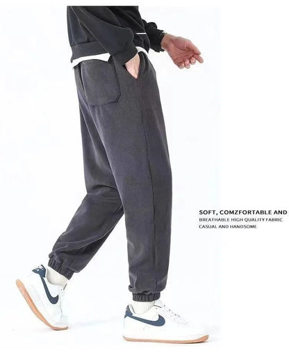 Double-Sided Zippered Fleece Pants For Men Thickened Winter Warm Sweatpants Casual Loose Fit Outerwear Trousers