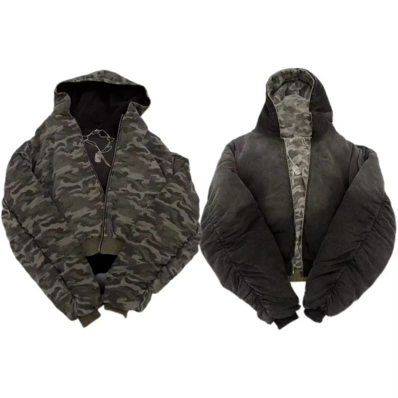 2025 American New Fashion Oversized Camouflage Double-sided Padded Jacket Men Y2K Harajuku Hip Hop Rock Popular Couple Jacket