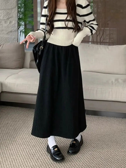 Plus Size Women's Fleece-Lined Thickened Skirt High-Waisted Slimming Medium-Length A- Line Korean Style New Arrival For Autumn/W