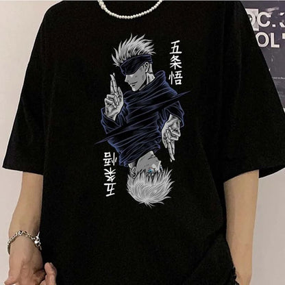 Fashion Jujutsu Kaisen Satoru Gojo Anime Printed Lady O-Neck Short Sleeve Women's T Shirt Black White Short Sleeve Summer Top
