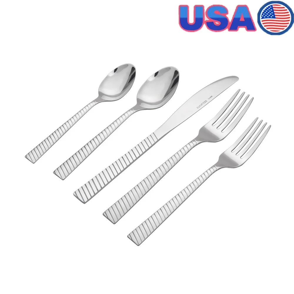 Conjunto de talheres de aço inoxidável de 20 peças para 4 pessoas, utensílios de cozinha ergonômicos, próprios para lava-louças, perfeitos para casa, refeições, acampamento, piqueniques