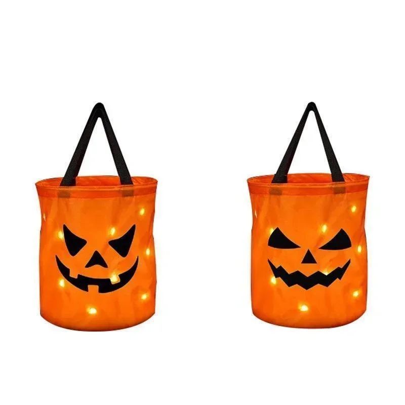 Halloween LED Light Trick or Treat Bucket  1 Pcs Collapsible Pumpkin Candy Bag Basket for Halloween Thanksgiving Party Kids Gift