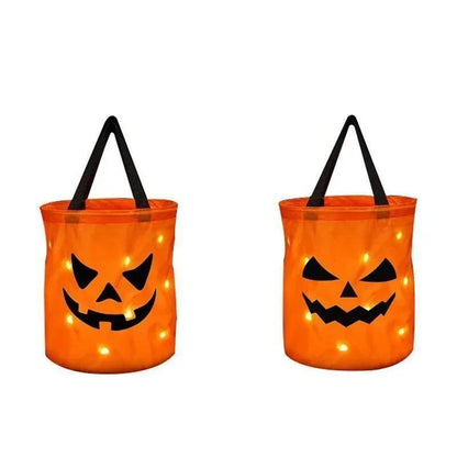 Halloween LED Light Trick or Treat Bucket  1 Pcs Collapsible Pumpkin Candy Bag Basket for Halloween Thanksgiving Party Kids Gift