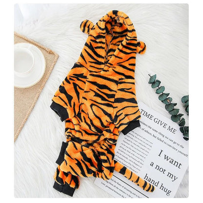 Traje de Cosplay em Fleece de Coral para Roupas de Cachorro Pequeno, Gato, Filhote, Chihuahua, Yorkshire, Casaco com Capuz, Tigre, Dinossauro