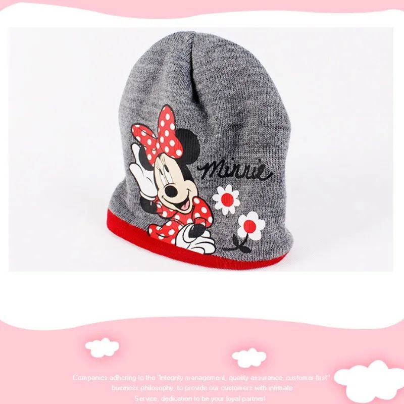 Disney Minnie Mouse Conjunto de Luvas e Gorro de Tricô Desenho Animado Infantil Doce Touca Menina Gorro Gorrinho Menina Acessórios Quentes de Inverno ao Ar Livre