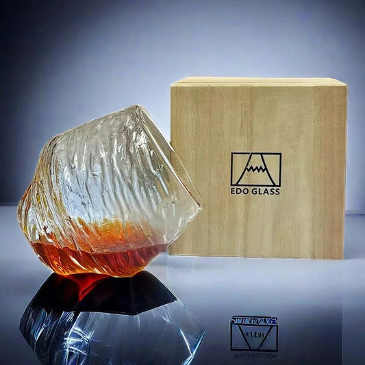 Conjunto de Copos de Uísque de Montanha Glacial 3D Japonesa - Copos Baixos & para Pedras com Caixa de Presente de Madeira para Uísque, Vodka, Vinho