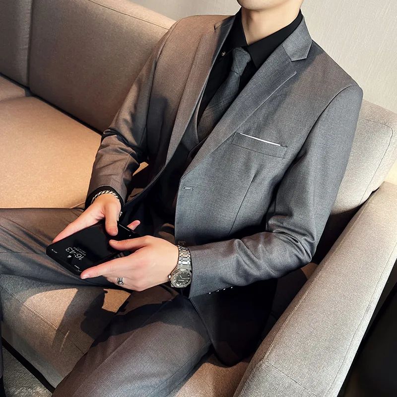 LIBIELIY High Quality Fashion Business Casual (suit + Vest + Trousers) British Style European And American Wedding Dress Three-p