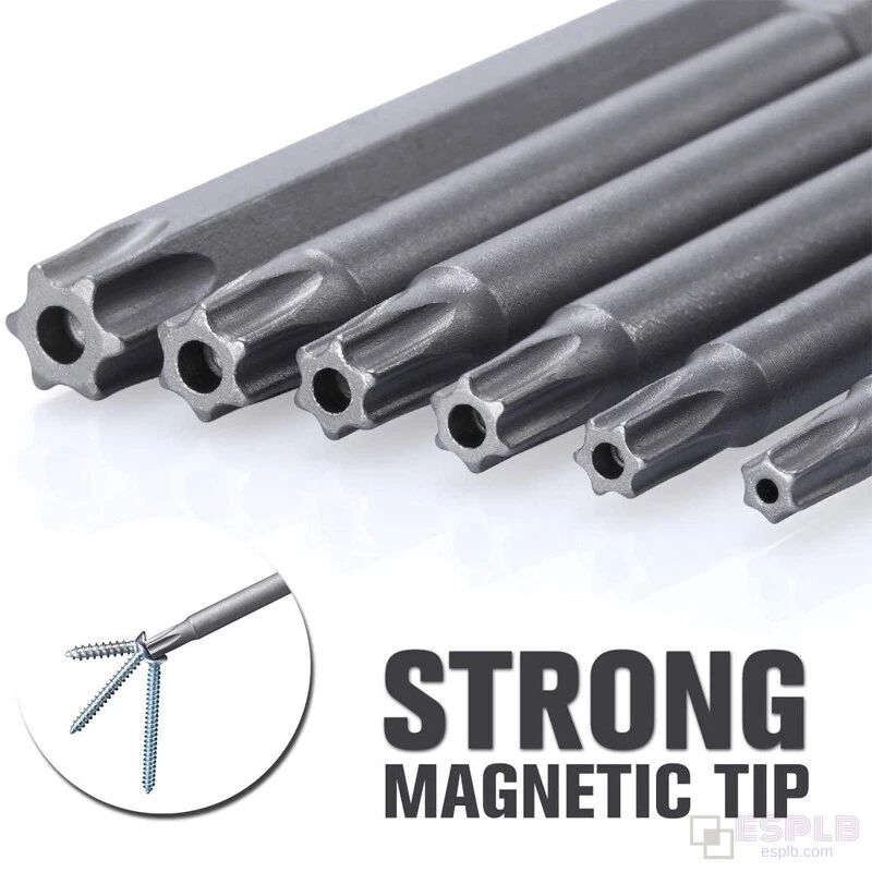 ESPLB 11pcs 100mm /12pcs 50mm 1/4" Hex Bits Driver Tamper Proof Security Drill Magnetic Bit Set Torx Screwdriver Flat Head